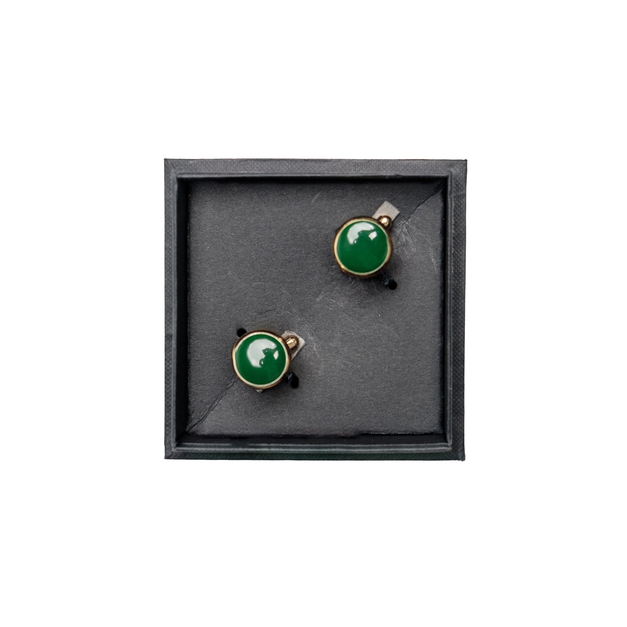 Chokore Round Gold Cufflinks (Green)