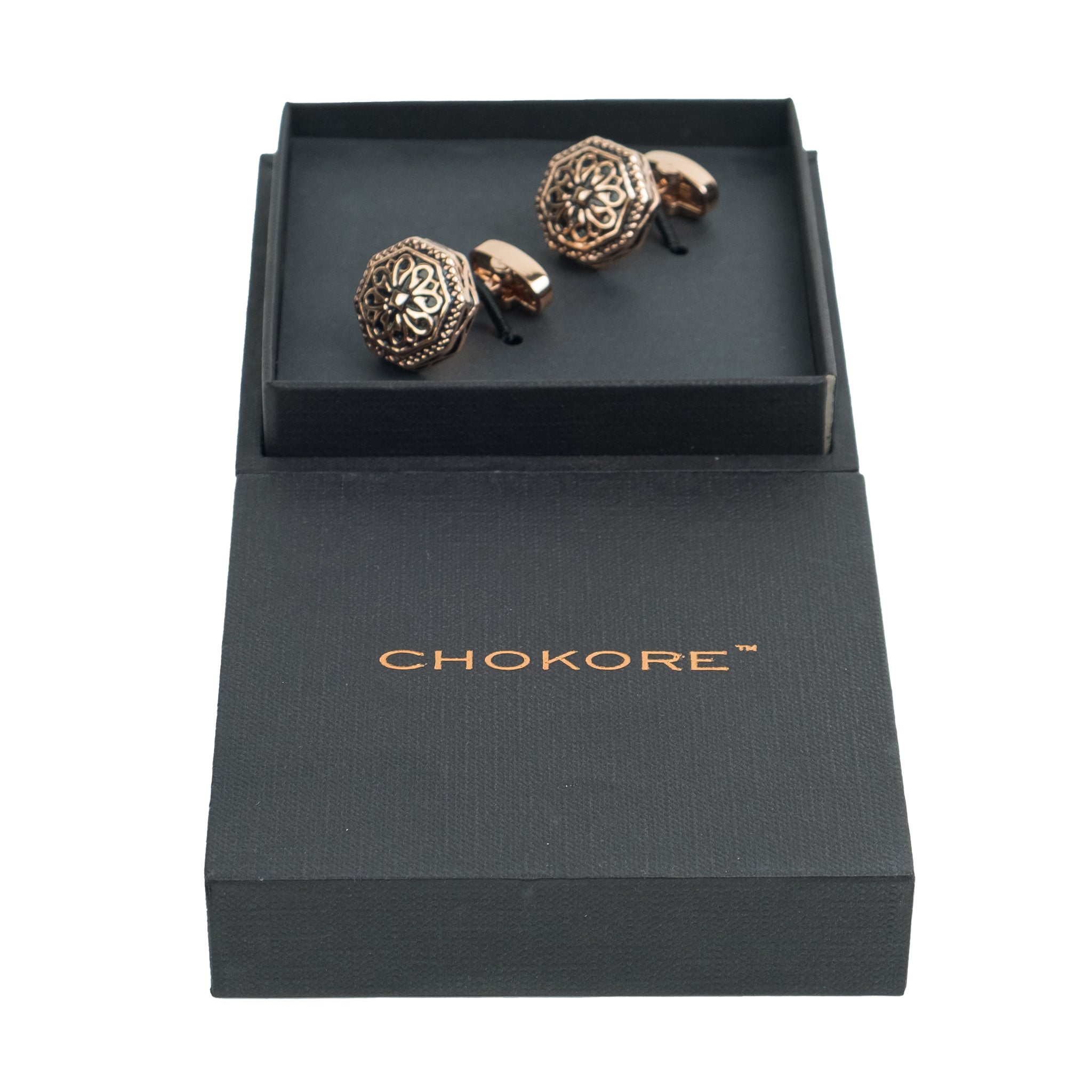 Chokore Octagon Retro Cufflinks (Black & Gold)