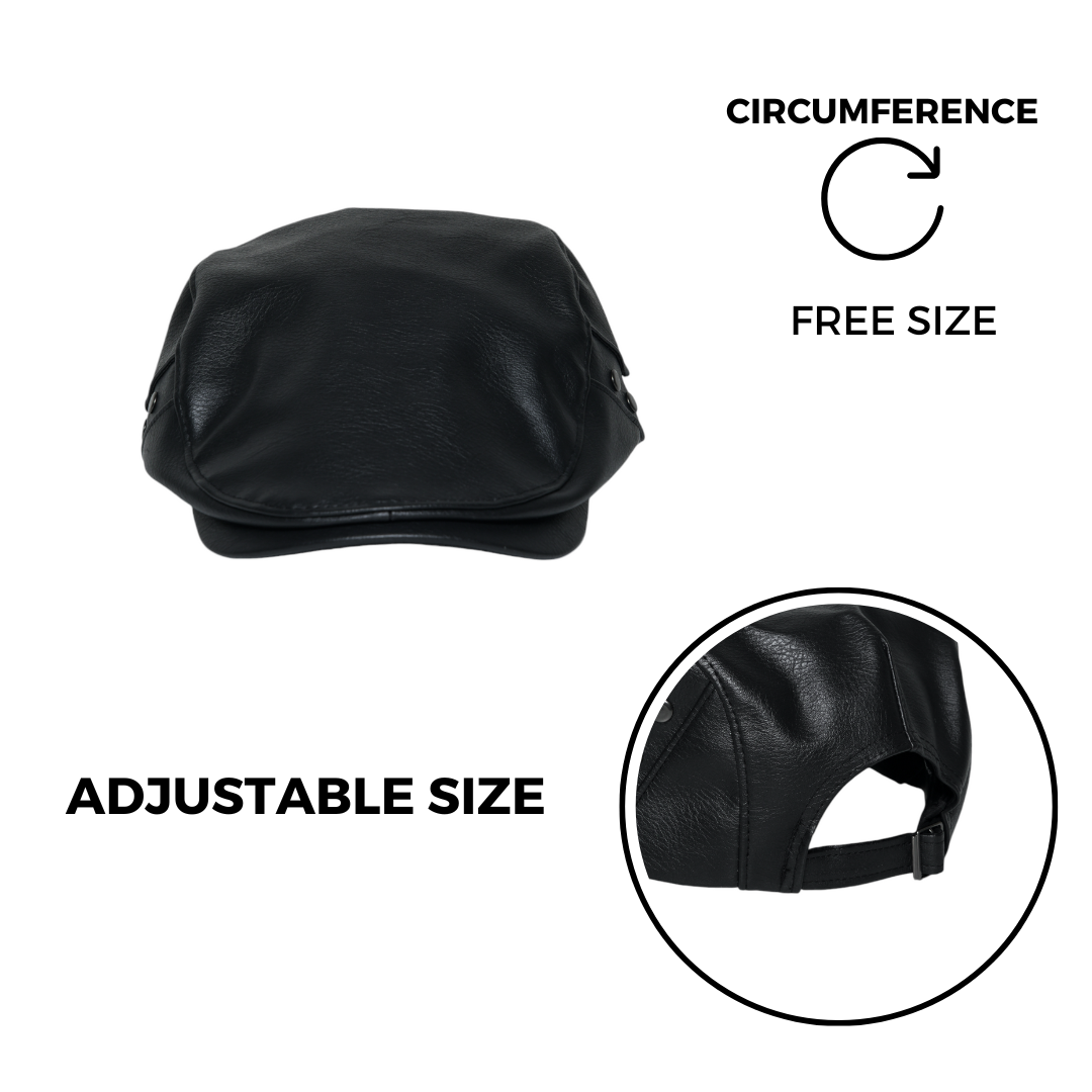 Chokore PU Leather Ivy Cap with Rivet Detailing (Black)