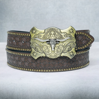 Chokore Chokore Bull Head Buckle Retro Leather Belt (Brown)