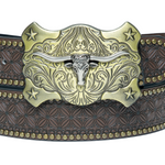 Chokore Chokore Bull Head Buckle Retro Leather Belt (Brown) 