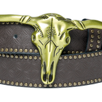 Chokore Chokore Faux Leather Rivet Studded Western Leather Belts (Brown) 