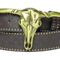 Chokore Chokore Faux Leather Rivet Studded Western Leather Belts (Brown)