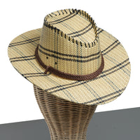 Chokore Chokore Vintage Wide-Brim Plaid Straw Cowboy Hat (Beige)