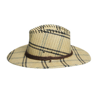 Chokore Chokore Vintage Wide-Brim Plaid Straw Cowboy Hat (Beige)