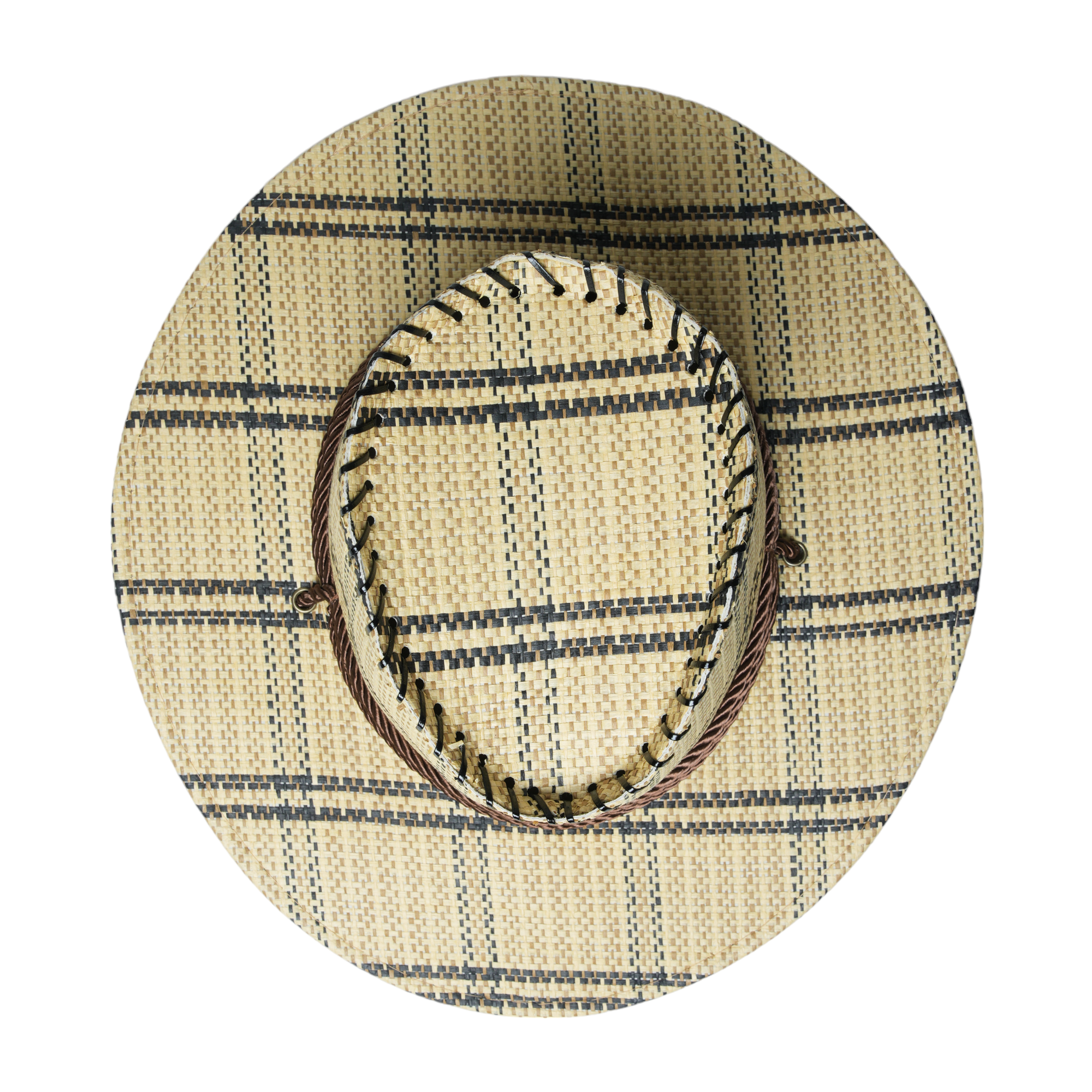 Chokore Vintage Wide-Brim Plaid Straw Cowboy Hat (Beige)