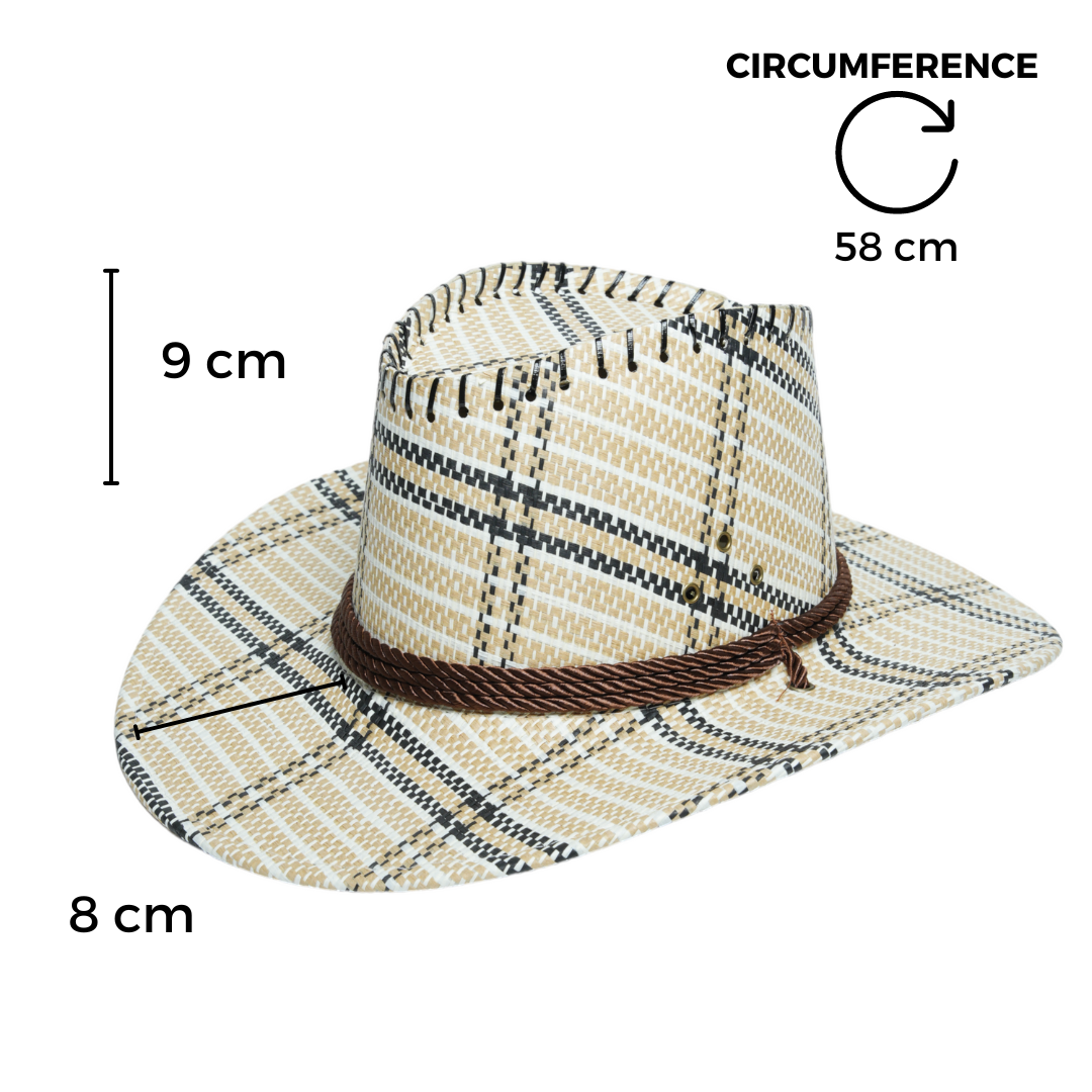 Chokore Vintage Wide-Brim Plaid Cowboy Hat (Off-White)