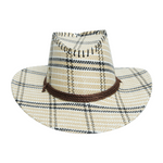 Chokore Chokore Vintage Wide-Brim Plaid Cowboy Hat (Off-White) 