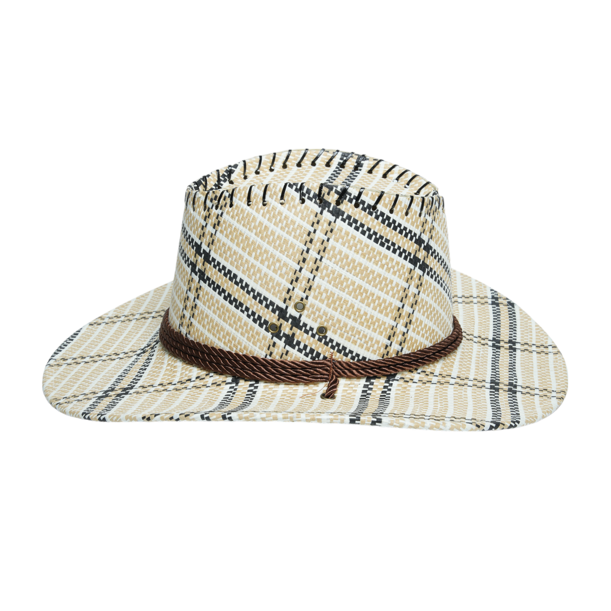 Chokore Vintage Wide-Brim Plaid Cowboy Hat (Off-White)