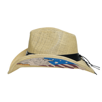 Chokore Chokore Handcrafted Straw Cowboy Hat with American Flag Detail (Beige)