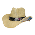 Chokore Chokore Handcrafted Straw Cowboy Hat with American Flag Detail (Beige) 