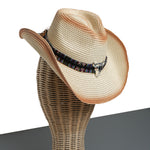 Chokore Chokore Maple Leaf Handcrafted Straw Cowboy Hat (Camel) Chokore Ombre Straw Cowboy Hat with Bull Head Belt (Light Brown)