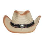 Chokore Chokore Ombre Straw Cowboy Hat with Bull Head Belt (Light Brown) 