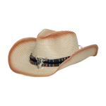 Chokore Chokore Ombre Straw Cowboy Hat with Bull Head Belt (Light Brown) 