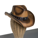 Chokore Chokore Basket Weave Straw Fedora Hat (Beige) Chokore Handcrafted Straw Cowboy Hat with Bull Head Belt (Brown)