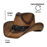 Chokore Chokore Vintage Fedora Hat (Beige) Chokore Handcrafted Straw Cowboy Hat with Bull Head Belt (Brown)