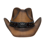 Chokore Chokore Handcrafted Straw Cowboy Hat with Bull Head Belt (Brown) 