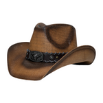 Chokore Chokore Handcrafted Straw Cowboy Hat with Bull Head Belt (Brown) 