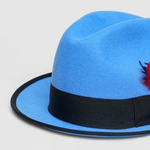 Chokore Chokore Classic Bluebird Fedora Hat with Feather Detail (Sky Blue) 