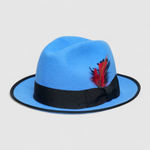 Chokore Chokore Classic Bluebird Fedora Hat with Feather Detail (Sky Blue) 