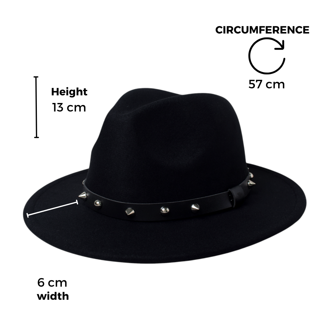 Chokore Fedora Hat with Spiked Leather Band (Black)