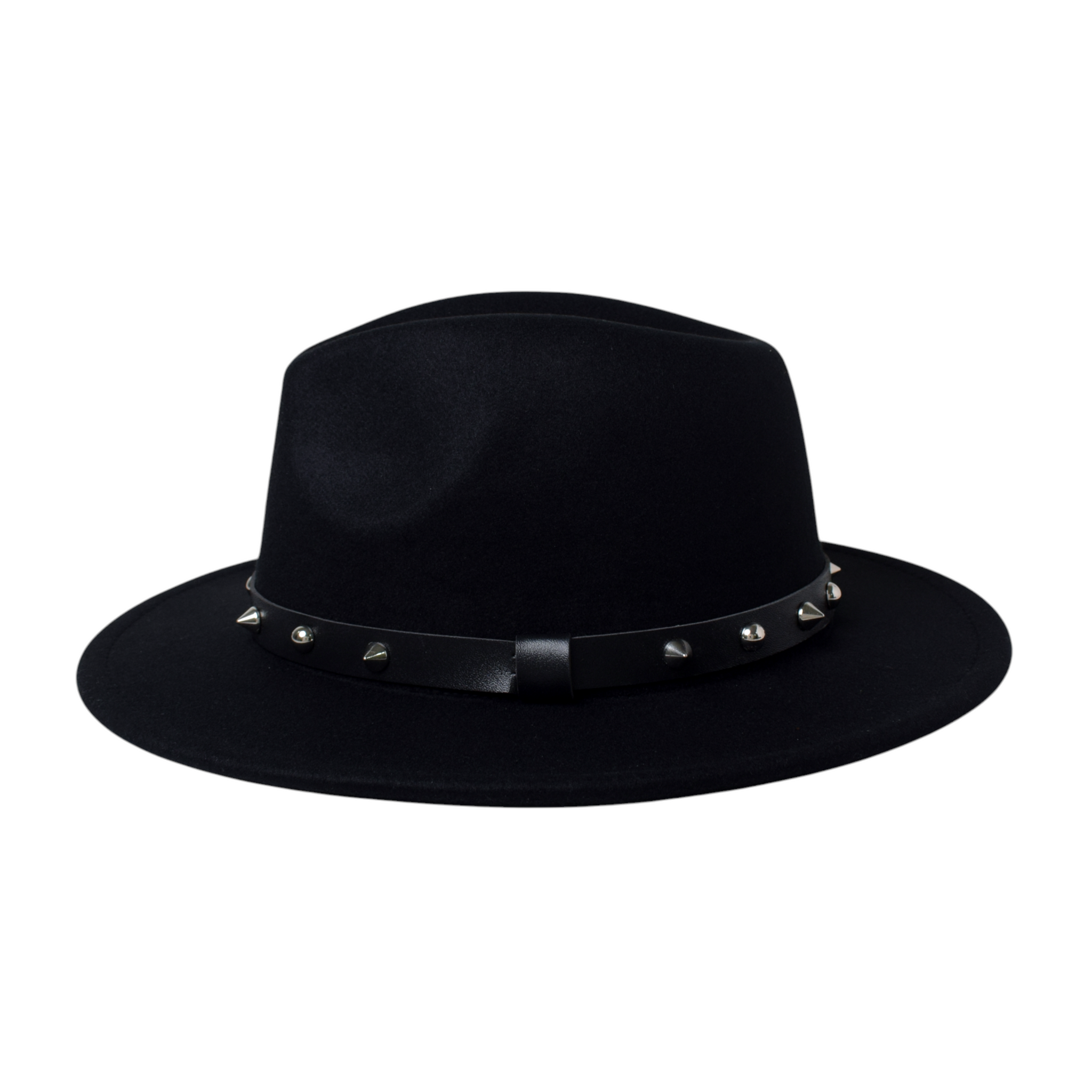 Chokore Fedora Hat with Spiked Leather Band (Black)