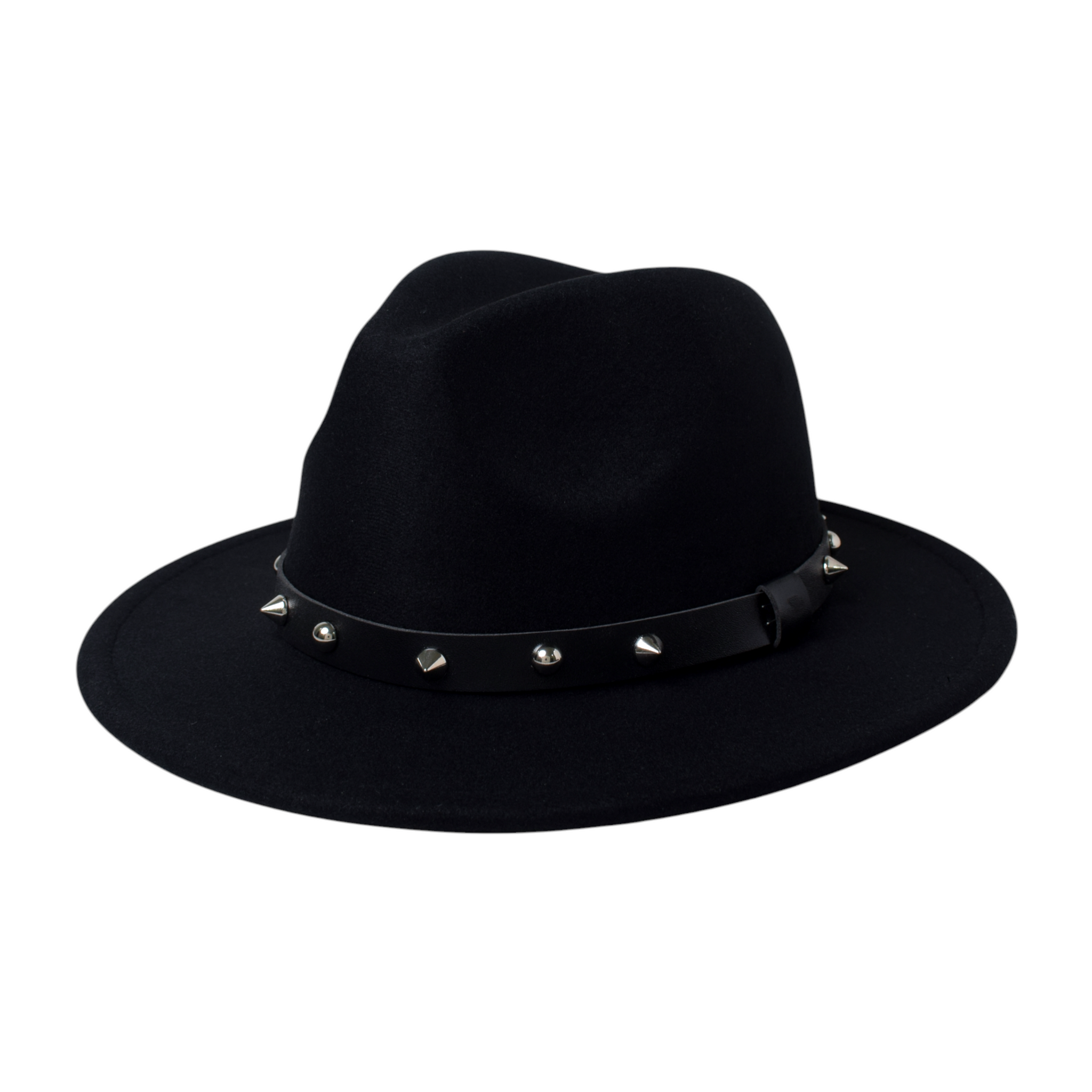 Chokore Fedora Hat with Spiked Leather Band (Black)