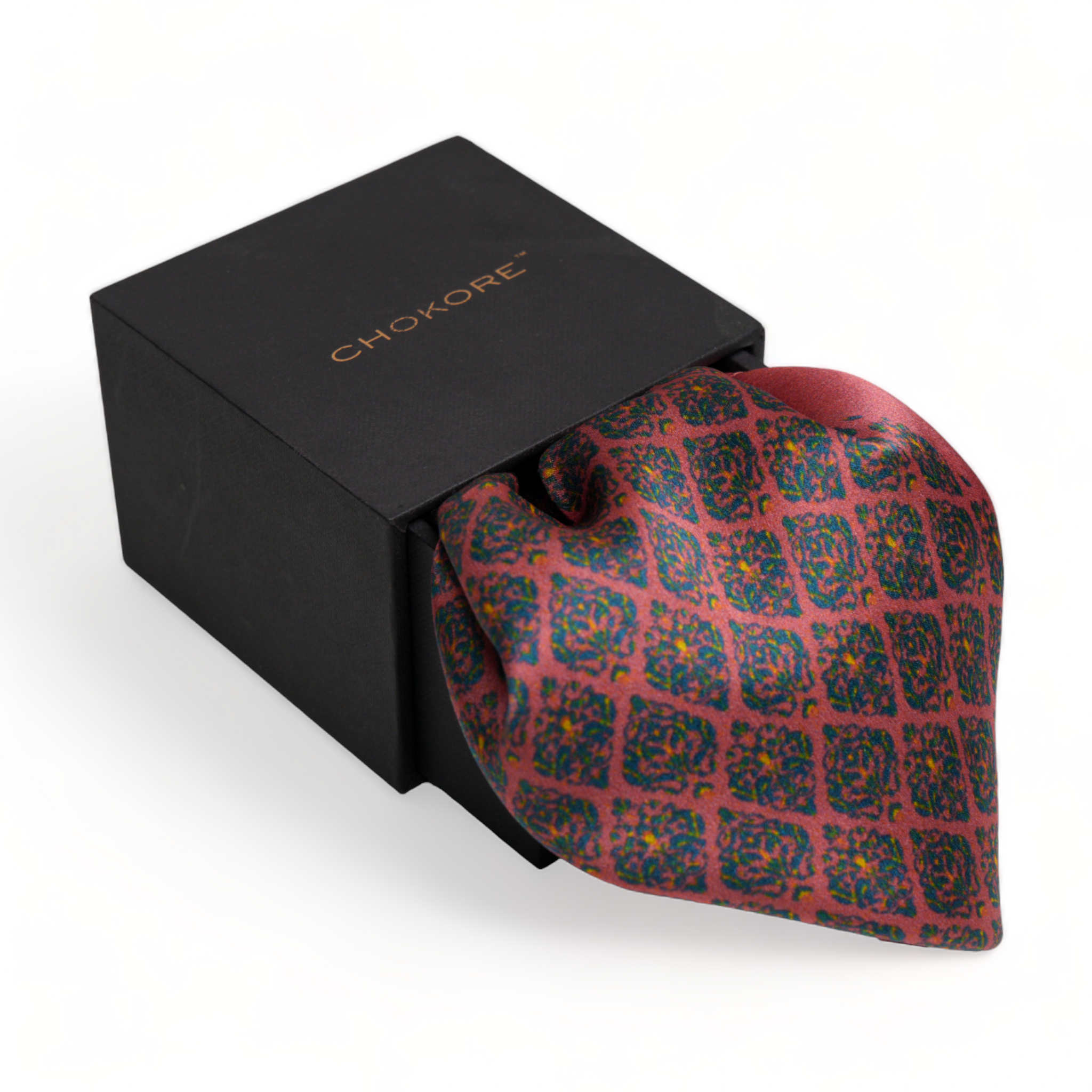 Chokore Coral & Green Silk Pocket Square - Indian at Heart Range