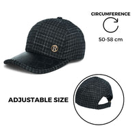 Chokore Chokore Retro Houndstooth Pattern Baseball Cap with Leather Details (Black)