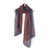 Chokore Printed Blue & Red Silk Stole for Women