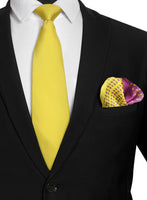 Chokore Chokore Yellow color silk tie & Two-in-one Yellow & Purple Green Silk Pocket Square set