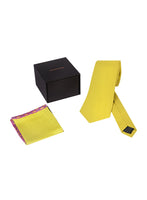 Chokore Chokore Yellow color silk tie & Two-in-one Yellow & Purple Green Silk Pocket Square set